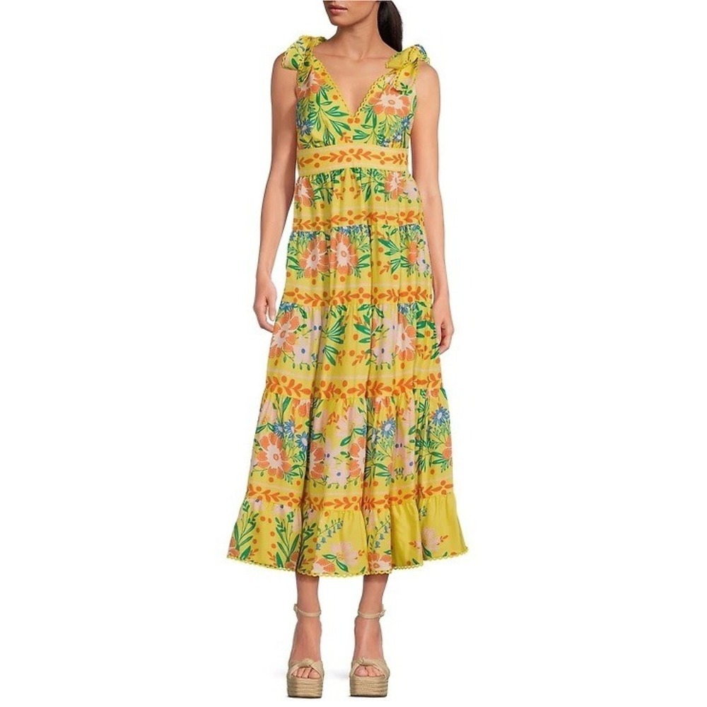 NWT!! CHELSEA & VIOLET Cecily Maxi Dress Yellow Floral Vacation Tiered X-Small